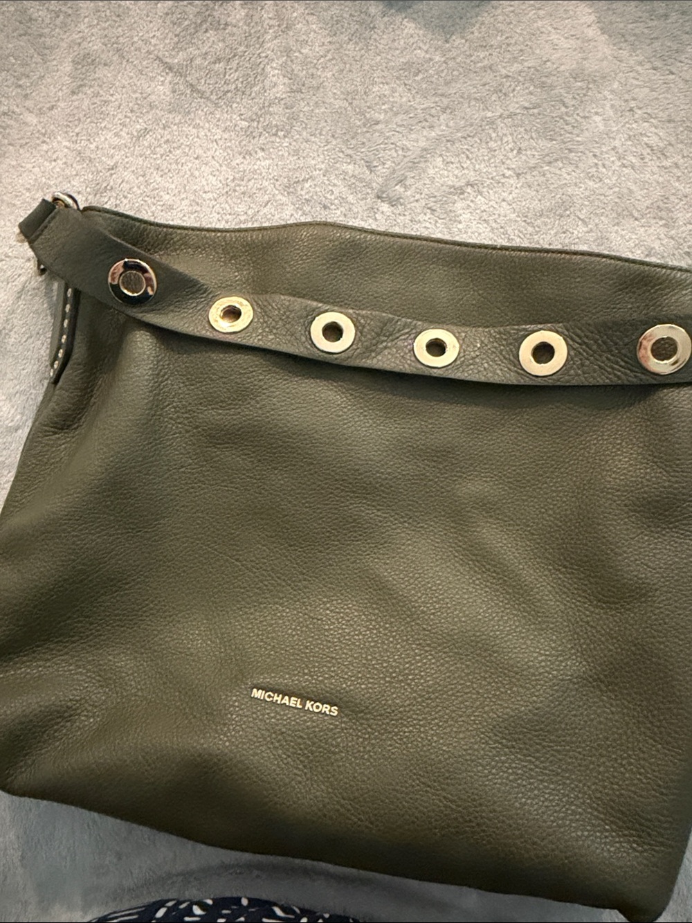Michael Kors Olive Green Leather Shoulder Bag with Gold Grommets